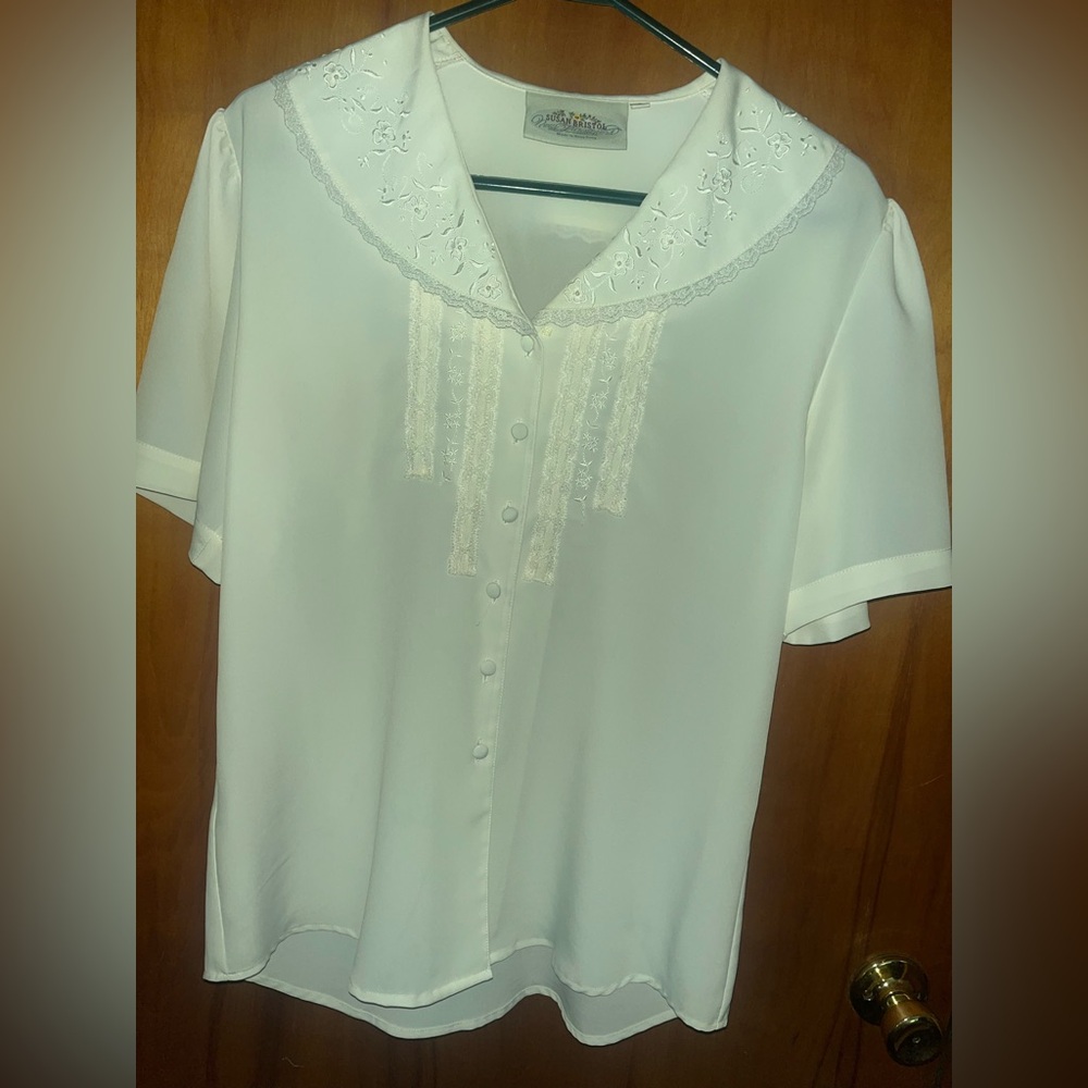 Susan Bristol White Lace Accent Blouse